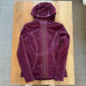Athleta Burgundy/Maroon Fleece Lined Full Zip Athletic Hooded Jacket - Size SM
